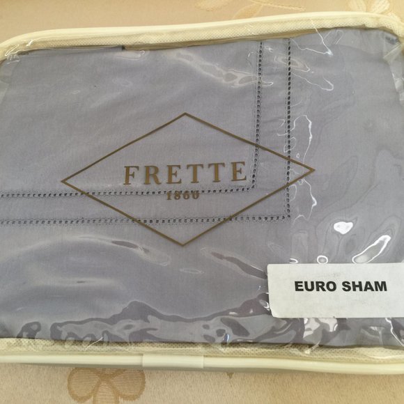 FRETTE Euro Pillow Sham ITALY Doppio Ajour 1x Opal Blue 26x26" Cotton NEW $185 - Picture 2 of 5